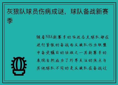 灰狼队球员伤病成谜，球队备战新赛季